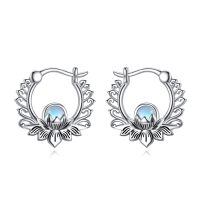 wholesale 925 Sterling Silver Moonstone Lotus Flower Hoop Earrings Oxidized Vintage Women Jewelry-Lotus