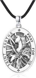 wholesale 925 Sterling Silver Saint Agatha Oval Religious Medal Prayer Charm Pendant Necklace-0-0