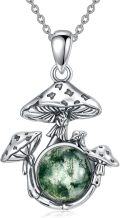 wholesale 925 Sterling Silver Green Moss Agate Mushroom Pendant Necklace for Women Mushroom -0-0