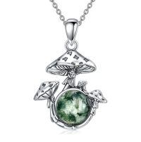 wholesale 925 Sterling Silver Green Moss Agate Mushroom Pendant Necklace for Women Mushroom -Moss Agate
