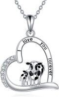 wholesale 925 Sterling Silver Cow Family Love Forever Heart Pendant Necklace Gifts for Women-0-0