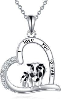 wholesale 925 Sterling Silver Cow Family Love Forever Heart Pendant Necklace Gifts for Women-Cow