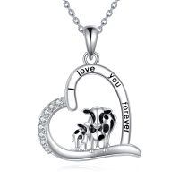 wholesale 925 Sterling Silver Cow Family Love Forever Heart Pendant Necklace Gifts for Women-Cow