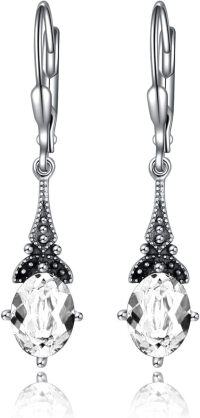 wholesale Sterling Silver Austrian Crystal Vintage Drop Dangle Leverback Earrings-Clear White
