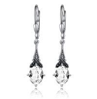 wholesale 925 Sterling Silver Blue Topaz Oval Cut Vintage Style Leverback Earrings-Clear White