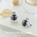 wholesale 925 Sterling Silver Black Agate Turtle Stud Earrings - Ocean Theme Jewelry for Women-0-5