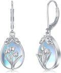 wholesale 925 Sterling Silver Tulip Flower Moonstone Drop Leverback Earrings-0-0