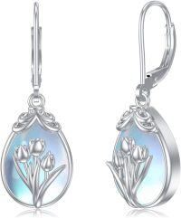 wholesale 925 Sterling Silver Tulip Flower Moonstone Drop Leverback Earrings-Tulip