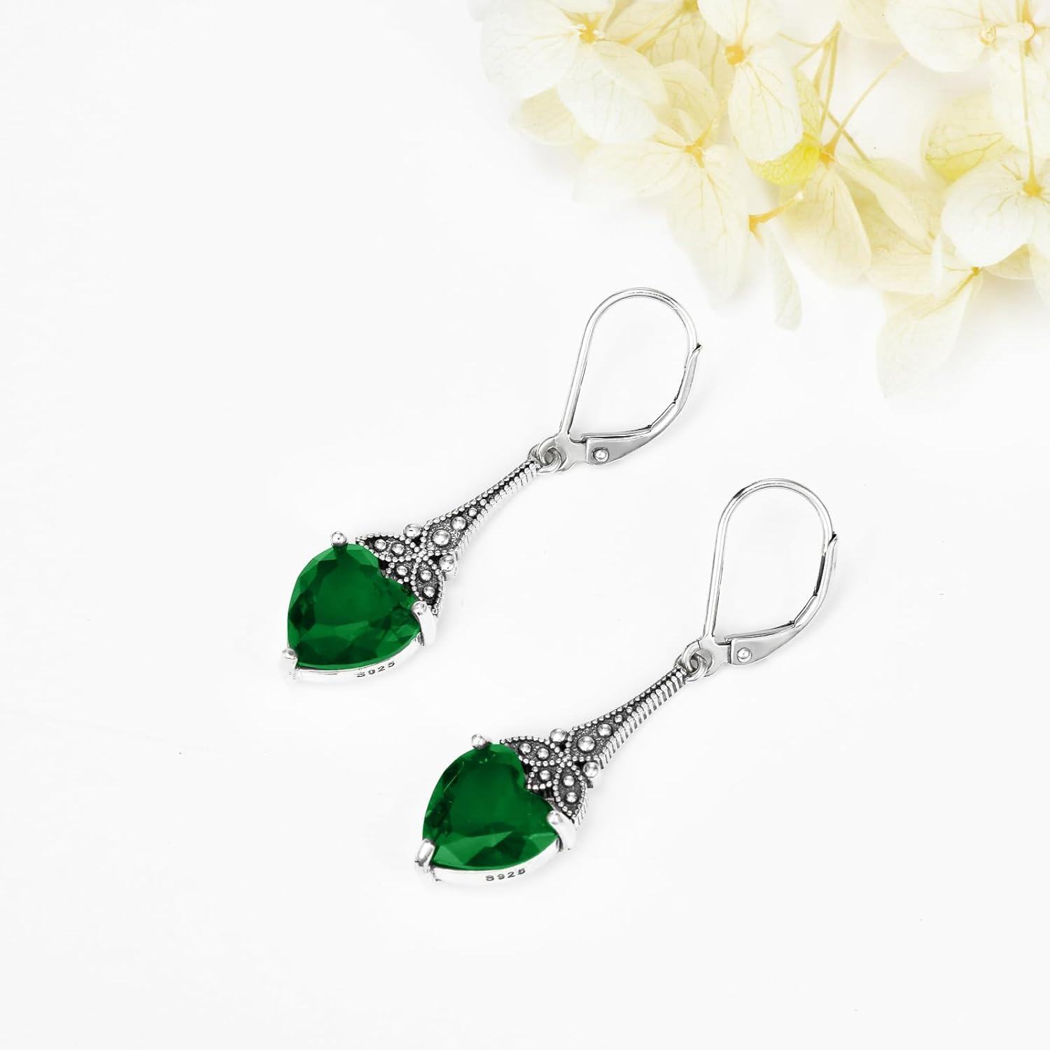 wholesale 925 Sterling Silver 10mm Heart Crystal Leverback Vintage Drop Dangle Earrings-0-2