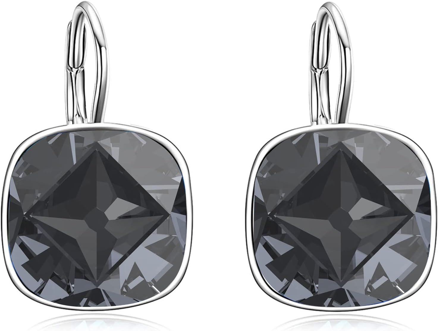 Sterling Silver Austrian Crystal Hypoallergenic Leverback Earrings Women s Gift-Grey