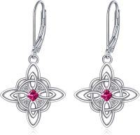 wholesale 925 Sterling Silver Birthstone Witches Knot Dangle Leverback Earrings for Women-July-Ruby