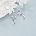 wholesale 925 Sterling Silver Crescent Moon & Star Dangle Huggie Hoop Earrings with Opal Stone and Cubic Zirconia Accents-0-3