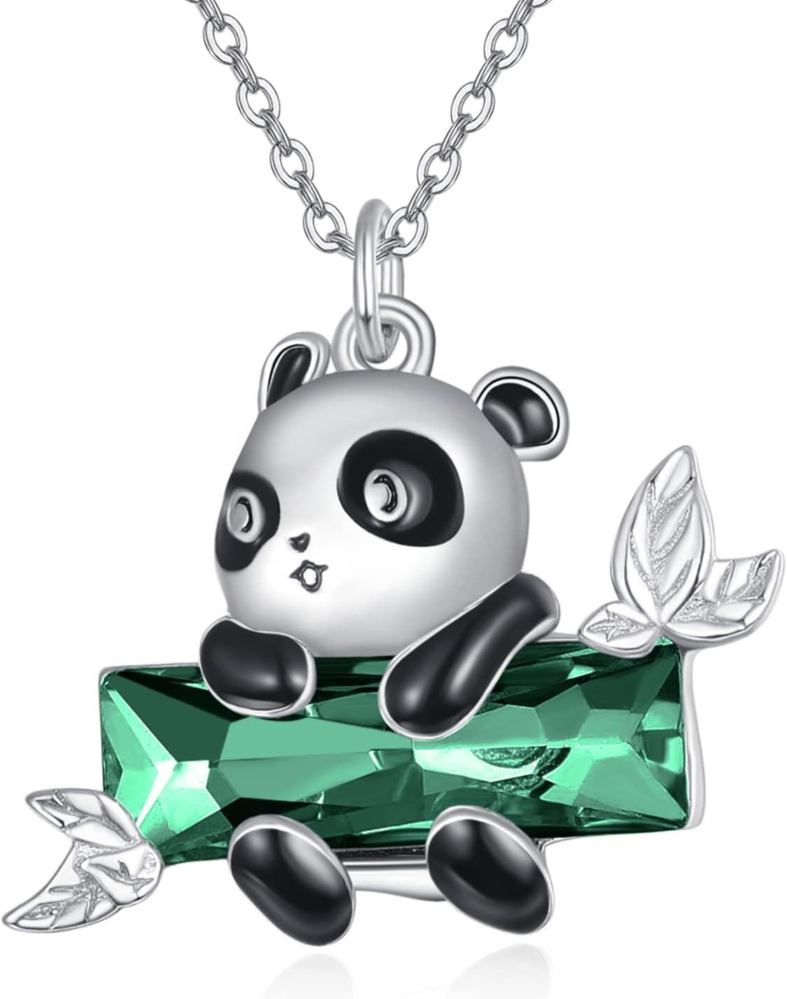 925 Sterling Silver Green Crystal Panda Charm Necklace for Women Mom Wife Gift-0-0