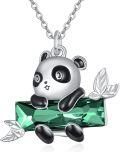 wholesale 925 Sterling Silver Green Crystal Panda Charm Necklace for Women Mom Wife Gift-0-0