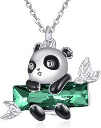 wholesale 925 Sterling Silver Green Crystal Panda Charm Necklace for Women Mom Wife Gift-Panda necklace-02