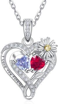 wholesale  Sterling Silver Daisy Heart Birthstone Necklace for Women -06-07-Jun-Jul