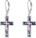 wholesale 925 Sterling Silver Mosaic Cross Dangle Drop Leverback Earrings Religion Jewelry for Women Men Gifts-0-0
