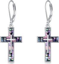 wholesale 925 Sterling Silver Mosaic Cross Dangle Drop Leverback Earrings Religion Jewelry for Women Men Gifts-A-Abalone Shell