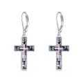 wholesale 925 Sterling Silver Mother Of Pearl Cross Leverback Earrings-0-0