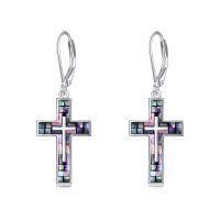 wholesale 925 Sterling Silver Mother Of Pearl Cross Leverback Earrings-A-Abalone Shell