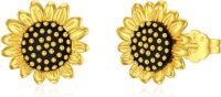 wholesale 925 Sterling Silver Gold Plated Black Crystal Sunflower Stud Earrings - You Are My Sunshine Gift for Women & Mom-Gold Black Sunflower Earrings