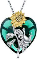 wholesale 925 Sterling Silver Frog and Sunflower Heart Pendant Necklace Green Crystal Stone  for Her-0-0