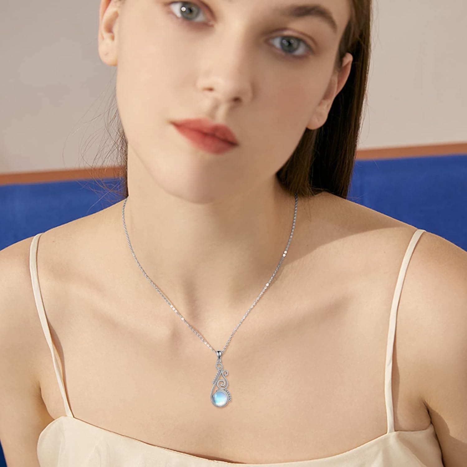 Sterling Silver Moonstone Flower Pendant Necklace for Women Teens-0-5