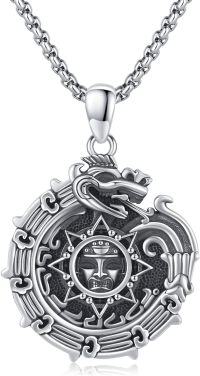 wholesale 925 Sterling Silver Aztec Ouroboros Poseidon Skull Eye Of Horus Pendant for Men's Necklaces-A-Aztec Ouroboros