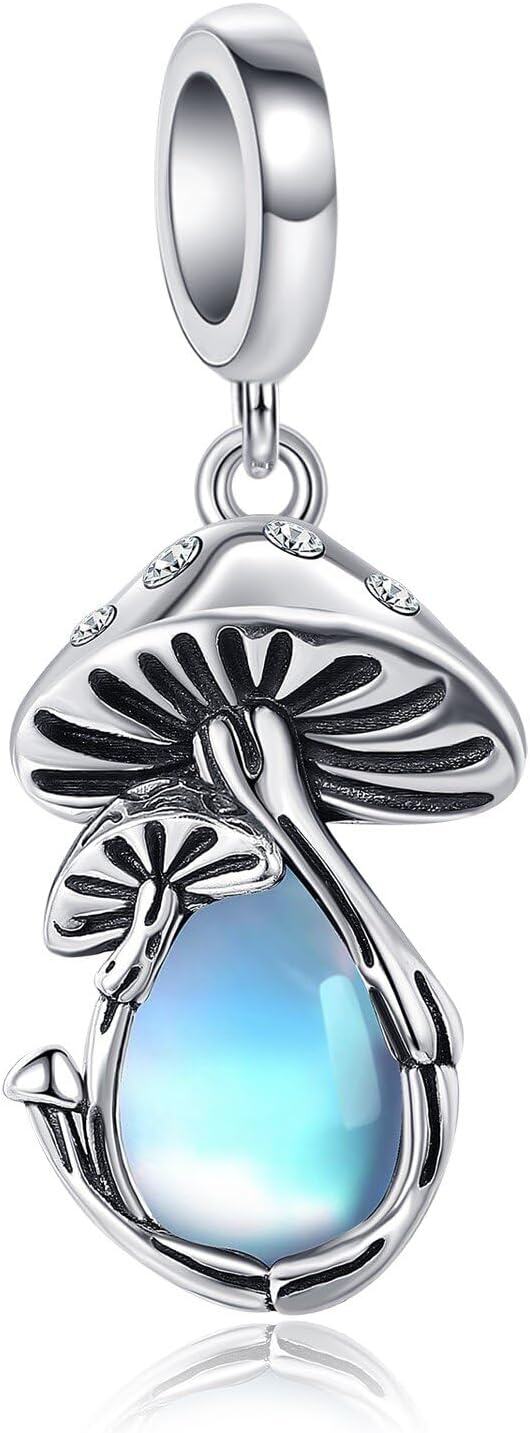 Sterling Silver Mushroom Fairy Flamigo Skull Butterfly Charm Bead Bracelet for Women Mom-Mushroom