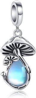 wholesale 925 Sterling Silver Blue Moonstone Mushroom Pendant Charm Bracelet for Women and Girls-0-0