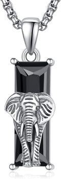 wholesale 925 Sterling Silver Elephant Pendant with Black Onyx Stone Chain Necklace for Men Women  45cm Length-0-0
