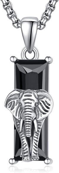 wholesale 925 Sterling Silver Elephant Pendant with Black Onyx Stone Chain Necklace for Men Women  45cm Length-Elephant