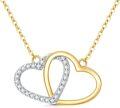 wholesale 14K Gold Double Heart Diamond Pendant Necklace for Women - 2mm Chain Length: Adjustable from 38cm to 47cm (15 to 19)-0-0