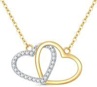 wholesale 14K Gold Double Heart Diamond Pendant Necklace for Women - 2mm Chain Length: Adjustable from 38cm to 47cm (15 to 19)-N-2 Tones