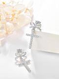 wholesale 925 Sterling Silver Bow and Cross Stud Earrings with Cubic Zirconia - Religious Faith  for Women-0-1
