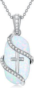 wholesale 925 Sterling Silver Cross White Opal Stone Pendant Necklace with Chain Gift for Women and Girls-0-0