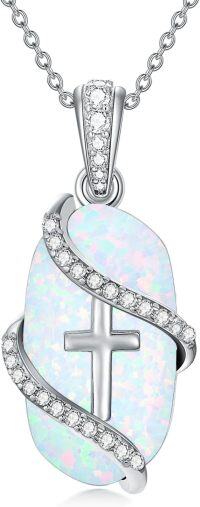 wholesale 925 Sterling Silver Cross White Opal Stone Pendant Necklace with Chain Gift for Women and Girls-Z-Cross