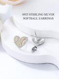 wholesale 925 Sterling Silver Heart-Shaped Baseball Stud Earrings for Women Girls-0-2