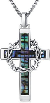 wholesale 925 Sterling Silver Labradorite Stone Cross & Crown Of Thorns Pendant Christian Jewelry For Men/Women-Cross Abalone 2