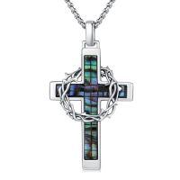 wholesale 925 Sterling Silver Labradorite Stone Cross & Crown Of Thorns Pendant Christian Jewelry For Men/Women-Cross Abalone 2