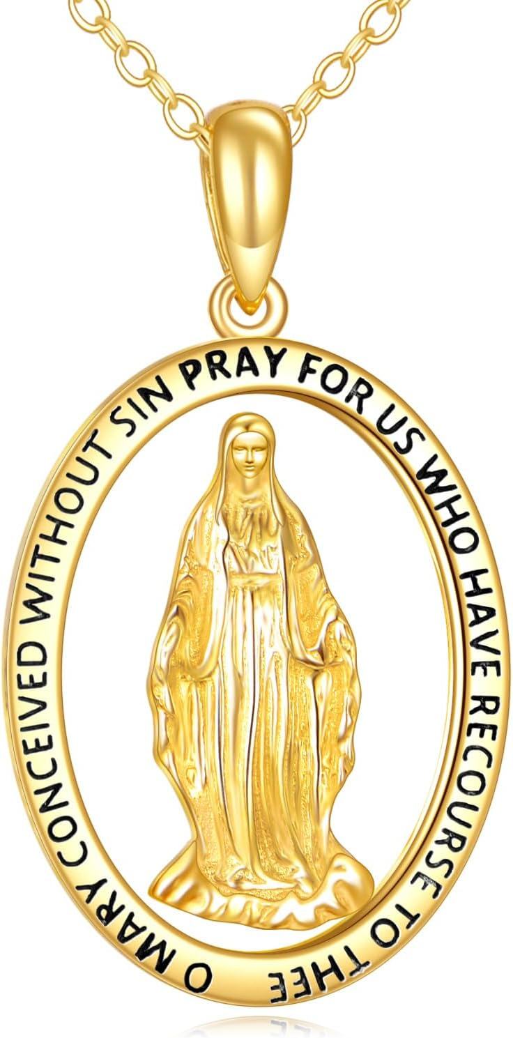  14K Gold St Michael Jesus Virgin Mary Pendant Religious Jewelry Gift -0-0