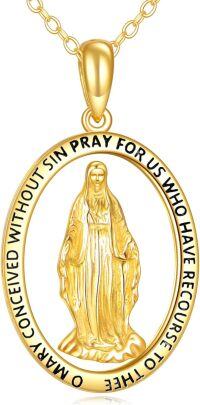 wholesale 14K Gold Virgin Mary Medal Necklace Catholic Christian Gifts for Women Girls 23cm Chain Length-Gold-Virgin Mary Necklace