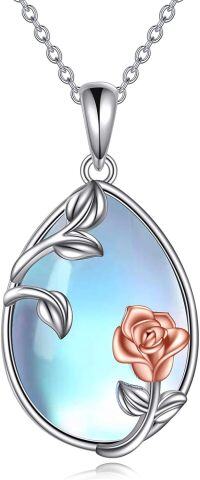 wholesale 925 Sterling Silver Moonstone Rose Flower Necklace with Hypoallergenic Cable Chain, 18-Silver-Moonstone Necklace with Rose Flower