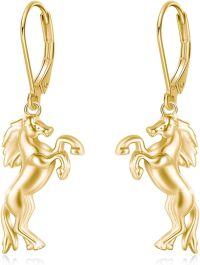 wholesale Gold 925 Sterling Silver Unicorn Dangle Earrings with Leverback Closure for Women and Girls-Gold Horse Earrings