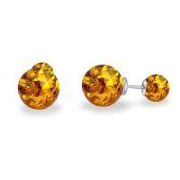 wholesale 925 Sterling Silver Round Amber Ball Stud Earrings 6mm - Hypoallergenic Jewelry for Women Girls Gifts Boxed-Amber