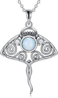 wholesale 925 Sterling Silver Opal Triangle Ocean Wave Pendant Necklace with Chain s for Women and Girls-Manta Ray