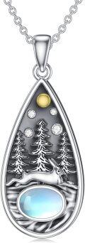 wholesale 925 Sterling Silver Moonstone Forest Rabbit Pendant Necklace for Women Girls Gifts-0-0