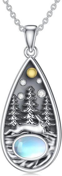 wholesale 925 Sterling Silver Moonstone Forest Rabbit Pendant Necklace for Women Girls Gifts-Bunny