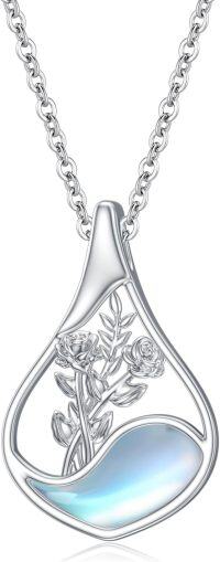 wholesale  Sterling Silver Moonstone Teardrop Necklace Women s Birth Flower Jewelry Gift for Mom Birthday Christmas -06-Jun.-Rose