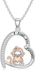 wholesale 925 Sterling Silver Heart Love You Forever Monkey Pendant Necklace for Women-0-0